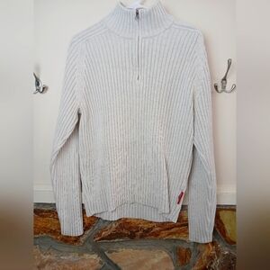 Abercrombie & Fitch Men's Half Zip Muscle oatmeal sweater Size Large Preloved
